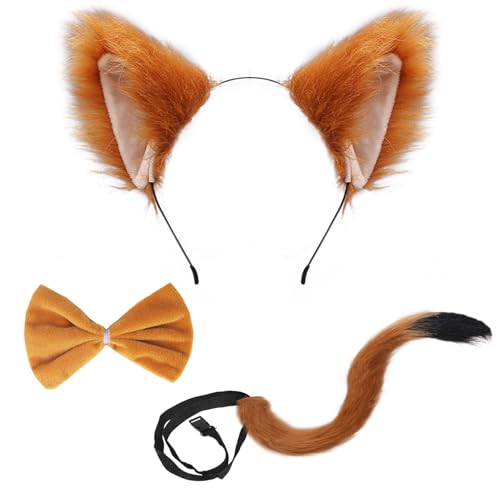 FUIPVGI 3 teiliges Fuchs Kostüm im Lieferumfang enthalten künstliche Fuchsohren,Fuchsschwanz, Fuchs-Krawatte für Erwachsene und Kinder,Verkleiden von Fuchs-Cosplay, Halloween-Kostüm (braun) von FUIPVGI