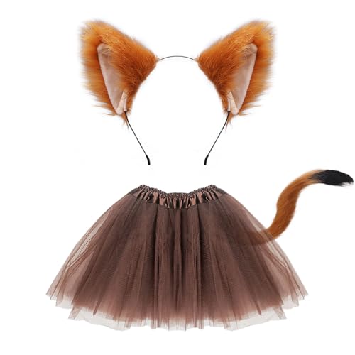 FUIPVGI 3 teiliges Fuchs Kostüm im Lieferumfang enthalten, künstliche Fuchsohren,Fuchsschwanz, Tutu-Rock für Erwachsene und Kinder,Verkleiden von Fuchs-Cosplay, Halloween-Kostüm, Bühnenshow (braun) FUIPVGI 3 teiliges Fuchs Kostüm im Lieferumfang enthalten, künstliche Fuchsohren,Fuchsschwanz, Tutu-Rock für Erwachsene und Kinder,Verkleiden von Fuchs-Cosplay, Halloween-Kostüm, Bühnenshow (braun) von FUIPVGI