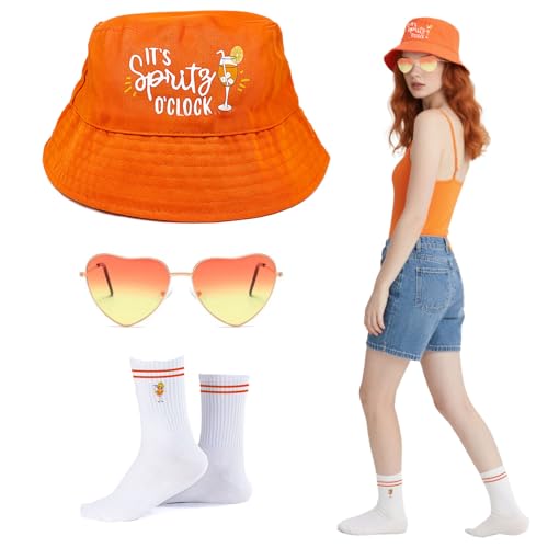 FUIPVGI 3-teiliges Set mit Fischerhut, herzförmigen Brillen, Socken, Vintage-Stil, orangefarbener Partyhut für Karneval, Orange, 5-6 FUIPVGI 3-teiliges Set mit Fischerhut, herzförmigen Brillen, Socken, Vintage-Stil, orangefarbener Partyhut für Karneval, Orange, 5-6 von FUIPVGI