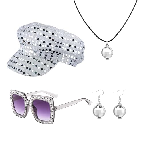 FUIPVGI 4 Stück Disco Accessoires für Damen 70er jahre Kostümzubehör, Pailletten Hut Discokugel Sonnenbrille, 70er 80er Jahre Outfit Damen für Fasching Karneval Kostüm FUIPVGI 4 Stück Disco Accessoires für Damen 70er jahre Kostümzubehör, Pailletten Hut Discokugel Sonnenbrille, 70er 80er Jahre Outfit Damen für Fasching Karneval Kostüm von FUIPVGI