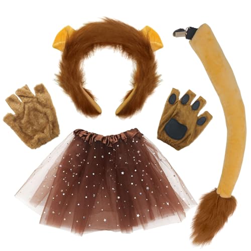 FUIPVGI 4 Stück Löwen-Kostüm-Set, Löwenohren, Stirnband, Handschuhe,Schwanz,Tutu,Löwen-Set, ausgefallenes Löwen-Zubehör für Kinder Halloween Geburtstag Karneval Cosplay Tier (4 Stück) FUIPVGI 4 Stück Löwen-Kostüm-Set, Löwenohren, Stirnband, Handschuhe,Schwanz,Tutu,Löwen-Set, ausgefallenes Löwen-Zubehör für Kinder Halloween Geburtstag Karneval Cosplay Tier (4 Stück) von FUIPVGI