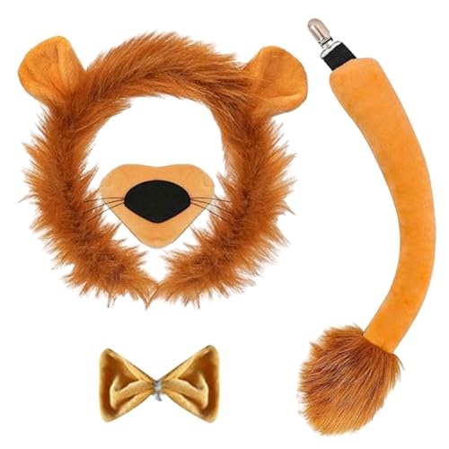 FUIPVGI 4 Stück Löwen-Kostüm-Set, Löwenohren Stirnband Schwanz Nase Fliege Kostüm-Set,Löwen-Kostüm-Zubehör-Set, Tier Cosplay Zubehör für Kinder und Erwachsene Karneval Halloween Weihnachten (Orange) FUIPVGI 4 Stück Löwen-Kostüm-Set, Löwenohren Stirnband Schwanz Nase Fliege Kostüm-Set,Löwen-Kostüm-Zubehör-Set, Tier Cosplay Zubehör für Kinder und Erwachsene Karneval Halloween Weihnachten (Orange) von FUIPVGI