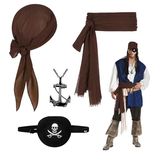 FUIPVGI 4 Stück Piratenkapitän Kostümzubehör für Erwachsene Piratenkostüm Piraten Bandana Piraten Gürtel Piraten Augenklappe Halskette, Piraten Accessoires für Halloween, Karneval FUIPVGI 4 Stück Piratenkapitän Kostümzubehör für Erwachsene Piratenkostüm Piraten Bandana Piraten Gürtel Piraten Augenklappe Halskette, Piraten Accessoires für Halloween, Karneval von FUIPVGI