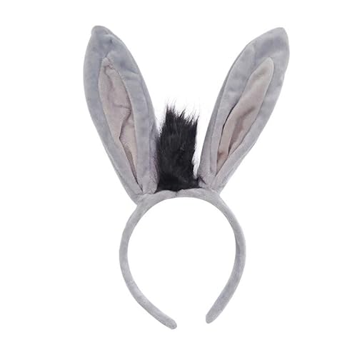 FUIPVGI 4 Stücke Esel Kostüm Set, Esel Tier Kostüm Haarreif mit Ohren Schwanz, Esel Tier Verkleiden Set, Kostüm Party Dekoration Zubehör, für Karneval Party Halloween Fasching (Grau) von FUIPVGI