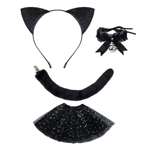 FUIPVGI 4 Stücke Katzenohren Stirnband, Katzenohren Haarreif, Katzenkostüm Damen Kinder, Glitzer Haarschmuck Pailletten Cat Ears Stirnbänder, für Halloween Karneval Cosplay Party (Negro) von FUIPVGI