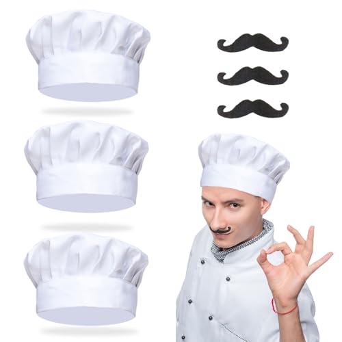 FUIPVGI 6 Stücke Kochmütze + Falsche Schnurrbärte Unisex, für Kinder, Erwachsene, Chef Hut, Chefkoch Kochmütze, für Kostüme, Karneval, Partys, Backen, Party, Kochen, Restaurant (Schwarz, Weiß) FUIPVGI 6 Stücke Kochmütze + Falsche Schnurrbärte Unisex, für Kinder, Erwachsene, Chef Hut, Chefkoch Kochmütze, für Kostüme, Karneval, Partys, Backen, Party, Kochen, Restaurant (Schwarz, Weiß) von FUIPVGI