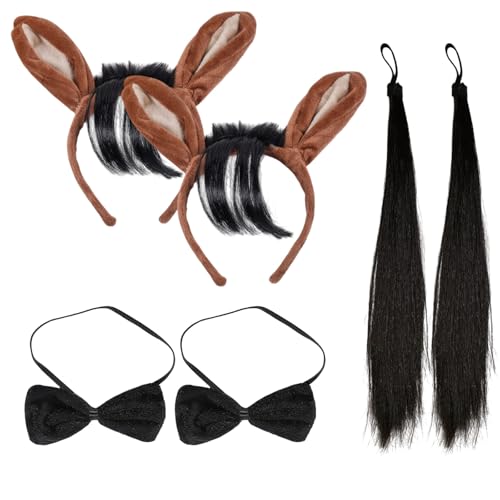 FUIPVGI 6 Stücke Pferdeohren Set am Kopfband und Fliege Schwanz, Bauernhof Plüsch Pferdeohren Weihnachtsstirnband, Anziehen von Eselpferd Stierhörner Kostümset, für Children's Day Farm Party (Braun) FUIPVGI 6 Stücke Pferdeohren Set am Kopfband und Fliege Schwanz, Bauernhof Plüsch Pferdeohren Weihnachtsstirnband, Anziehen von Eselpferd Stierhörner Kostümset, für Children's Day Farm Party (Braun) von FUIPVGI