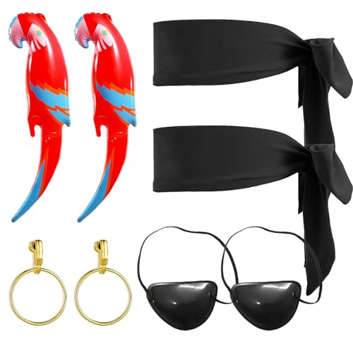 FUIPVGI 8 Stücke Piraten Kostüm Zubehör Set, Pirat Captain Dress Up Set Accessoires, Piraten Augenklappen, Piraten Kopftuch, Creolen, Aufblasbare Papageien für Halloween Deko Piratenparty (Schwarz) FUIPVGI 8 Stücke Piraten Kostüm Zubehör Set, Pirat Captain Dress Up Set Accessoires, Piraten Augenklappen, Piraten Kopftuch, Creolen, Aufblasbare Papageien für Halloween Deko Piratenparty (Schwarz) von FUIPVGI