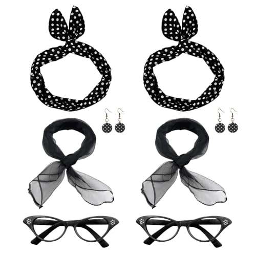 FUIPVGI 8-teiliges 50er-Jahre-Kostüm-Zubehör, schwarzes Damen-Kostüm, 50er-Jahre-Kostüm, Retro-Zubehör-Set, 1950er-Jahre-Kostüm-Set für Mädchen, Frauen, Retro-Party-Dekor (schwarz) von FUIPVGI