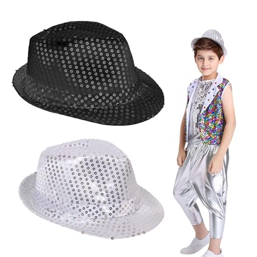 FUIPVGI 2 Disco-Paillettenhüte - Pailletten-Fedora für Partys - Hip-Hop-Paillettenhut für Kostüme - Glitzernder Cowboy-Hut für Mardi Gras (Einheitsgröße, 2 Stück) FUIPVGI 2 Disco-Paillettenhüte - Pailletten-Fedora für Partys - Hip-Hop-Paillettenhut für Kostüme - Glitzernder Cowboy-Hut für Mardi Gras (Einheitsgröße, 2 Stück) von FUIPVGI
