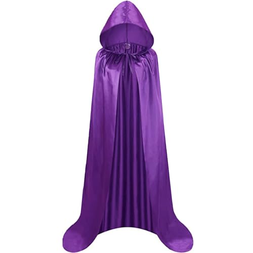 FUIPVGI Halloween Kapuzenumhang, Satin Vampir Hexe Cosplay Cape Kostüm Erwachsene Kinder Umhang, Umhang mit Kapuze für Halloween Weihnachten Karneval Kostüm (Lila) von FUIPVGI