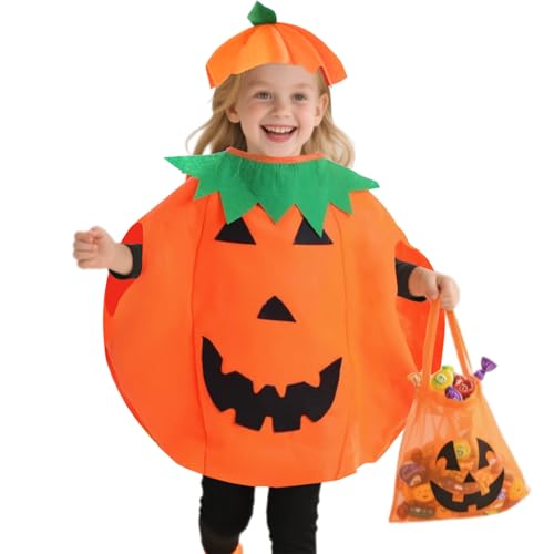 FUIPVGI Halloween Kostüm Kürbis für Kinder, Süßes Kürbiskostüm mit Kürbismütze für Jungen Mädchen für Halloween Verkleidung Gruselparty Karneval Cosplay (Orange) von FUIPVGI