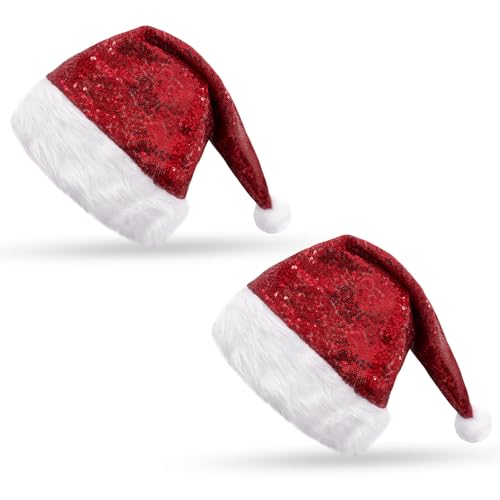 FUIPVGI Weihnachtsmütze mit roten Pailletten, Weihnachts-Stirnband, glänzende Weihnachtsmütze, Plüsch-Weihnachtsmannmütze, für Weihnachtsmann-Kostüm, Neujahr, Weihnachten, festliches Partyzubehör FUIPVGI Weihnachtsmütze mit roten Pailletten, Weihnachts-Stirnband, glänzende Weihnachtsmütze, Plüsch-Weihnachtsmannmütze, für Weihnachtsmann-Kostüm, Neujahr, Weihnachten, festliches Partyzubehör von FUIPVGI