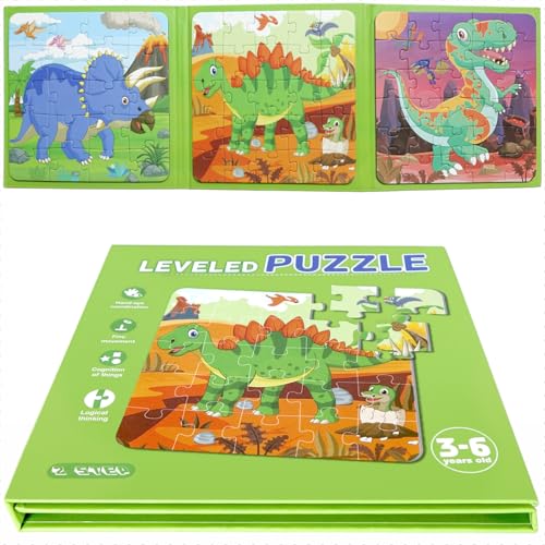 Children’s Puzzle Magnetpuzzle für Kinder, Magnetische Puzzle Buch, 3 Jigsaw Puzzle Muster in 1 Buch mit CE-zertifizierten Materialien (Dinosaurier) von FUJIAN