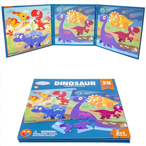 Children’s Puzzle Magnetpuzzle für Kleine Kinder, Magnetische Puzzle Buch, Magnetic Puzzles for Toddler Kids 2 Jigsaw Puzzle Muster in 1 Buch (Cartoon-Dino) von FUJIAN