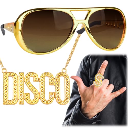 FUKPO Disco Kette Gold Brille Dollar Ring Gold Set, Zuhälter Kostüm Herren Damen 90er 80er Jahre 70er Hip Hop Outfit Karneval, Goldkette Fasching Gangster Rapper Kostüm Männer Frauen Jungs Kinder FUKPO Disco Kette Gold Brille Dollar Ring Gold Set, Zuhälter Kostüm Herren Damen 90er 80er Jahre 70er Hip Hop Outfit Karneval, Goldkette Fasching Gangster Rapper Kostüm Männer Frauen Jungs Kinder von FUKPO