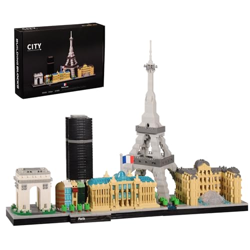 FULHOLPE Architecture Paris Skyline Bausteine Bausatz mit Eiffelturm, Champs-Élysées und Louvre-Modell, 3680 Klemmbausteine Micro Bricks Konstruktionsspielzeug Nicht Kompatibel mit Großen Marken von FULHOLPE