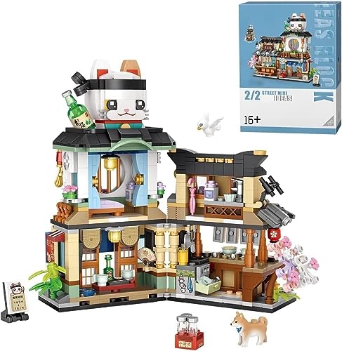 FULHOLPE Japanische Street View Serie Architektur Bausteine, 789 Teile Japan Izakaya Modellbausatz, DIY Mini Modular Haus Klemmbausteine MOC Bauspielzeugsets für Kinder Erwachsene von FULHOLPE