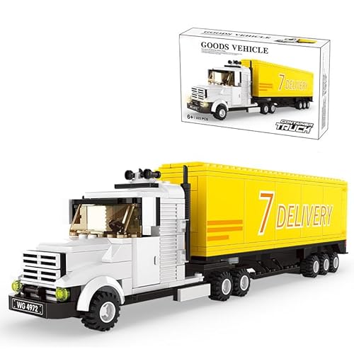 FULHOLPE Technik Container-LKW Bausteine Bausatz, 333 Klemmbausteine Lastwagen Bausteinspielzeug City Gelben Truck Model Kompatibel mit Großen Marken von FULHOLPE
