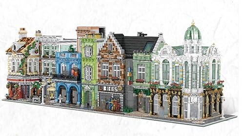 Haus Bausteine Bausatz Mit Minifigures, 13973 Klemmbausteine Modular Buildings Kit 4 in 1 Architektur Modellbausatz, MOC Street View Gebäude Bauset Nicht Kompatibel mit Großen Marken von FULHOLPE