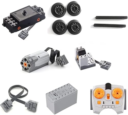 Potenzfunktionen Zug Motor Set inklusive IR Empfänger, Infrarot-Fernsteuerung, Batteriebox, Zugmotor mit Achsen und 4 Rädern, M-Motor, Verlängerungskabel, Technik Motoren Set für Großen Marken Zug von FULHOLPE