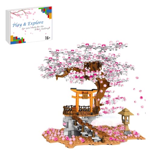 Sakura Baum Bausteine mit Minifiguren Bausatz, 1167+ Klemmbausteine Modular Japanische Kirschblütenbaum Modellbausatz mit Bauplatten, Konstruktionsspielzeug Kompatibel mit Großen Marken Baumhaus von FULHOLPE