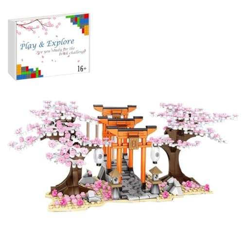 Sakura Baum Bausteine mit Minifiguren Bausatz, 647+ Klemmbausteine Modular Japanische Kirschblütenbaum Modellbausatz mit Bauplatten und Licht, Konstruktionsspielzeug für Großen Marken Baumhaus von FULHOLPE