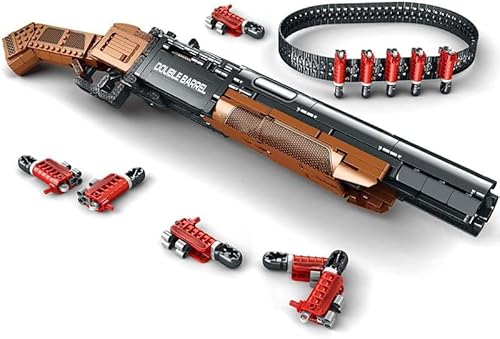 Technik Schießwaffe Bausteine, Technik Doppelläufige Schrotflinte Bausatz Modell mit Schussfunktion, 1006+ Klemmbausteine Gewehr Waffen Bauset Konstruktionspielzeug Kompatibel mit Großen Marken von FULHOLPE