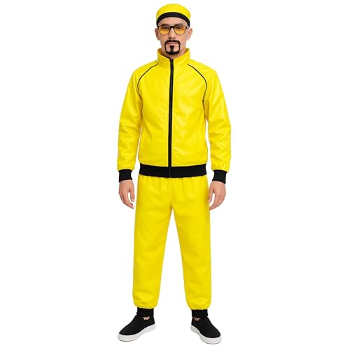 90er Jahre Lustiges Rapper Kostüm für Herren - Gelber Trainingsanzug mit Hut, Brille, Schnurrbart & Hose - Urban Fancy Dress Outfit für Party, Festival, Comedy & Hip Hop Thema (Gelb/Schwarz, Herren UK 90er Jahre Lustiges Rapper Kostüm für Herren - Gelber Trainingsanzug mit Hut, Brille, Schnurrbart & Hose - Urban Fancy Dress Outfit für Party, Festival, Comedy & Hip Hop Thema (Gelb/Schwarz, Herren UK von FUN FABLES
