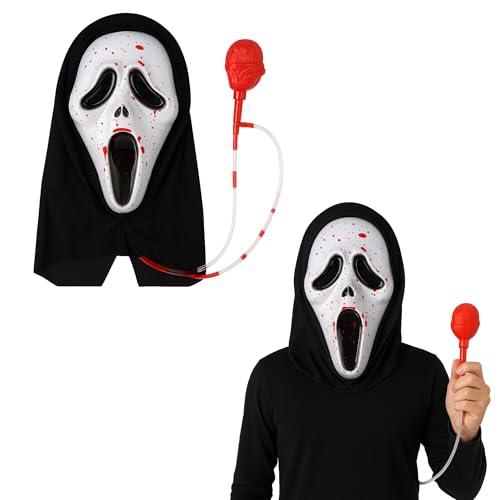 Bluten Halloween Geist Maske Erwachsene - Doppellagige Geist Gesichtsmaske mit Fake Blood Pump | Blutiges Horror Kostüm Zubehör für Fasching, Trick or Treat & Halloween Party (1) von FUN FABLES