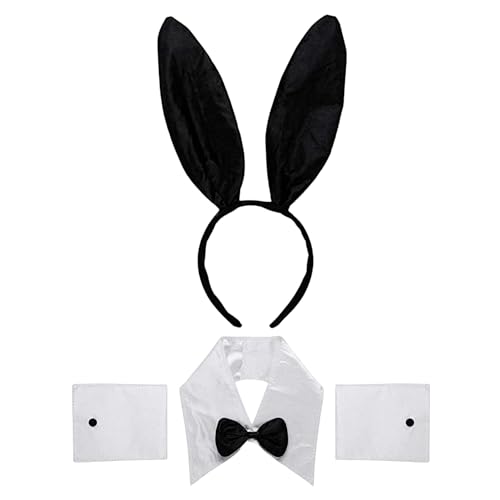 FUN FABLES 3 Stück verspieltes Häschen Kostüm Zubehör Set - Schwarz Hasenohren Stirnband Halsband mit Fliege Manschetten Verkleidung Outfit für Ostern Cosplay Halloween Party Events FUN FABLES 3 Stück verspieltes Häschen Kostüm Zubehör Set - Schwarz Hasenohren Stirnband Halsband mit Fliege Manschetten Verkleidung Outfit für Ostern Cosplay Halloween Party Events von FUN FABLES