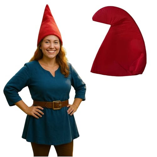 FUN FABLES Erwachsene Zwerg Hüte - Verkleidung Kostüm Zubehör für Männer & Frauen - Weiche Kegelmütze für Halloween, Märchen, Elf, Zwerg, Wald & Garten Charakter Cosplay Partys (Rot) von FUN FABLES