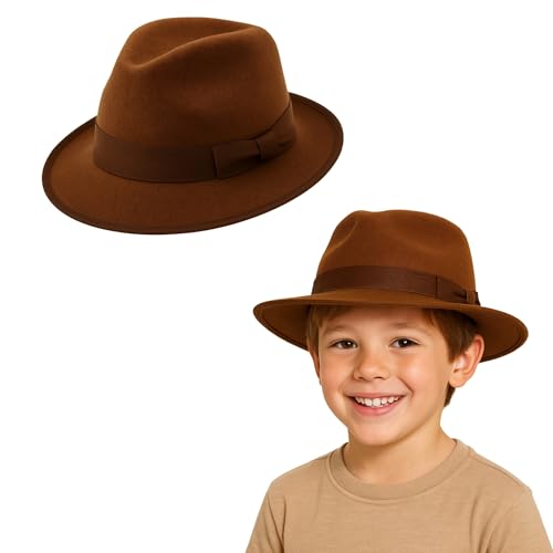 FUN FABLES Kinder Brauner Entdeckerhut - Kinder Filz Fedora Kostüm Hut für Abenteurer, Archäologe, Dinosaurier Jäger & Halloween Verkleidung FUN FABLES Kinder Brauner Entdeckerhut - Kinder Filz Fedora Kostüm Hut für Abenteurer, Archäologe, Dinosaurier Jäger & Halloween Verkleidung von FUN FABLES