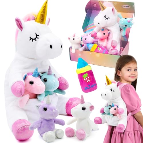 Einhörner Geschenke für Mädchen Einhorn Plüschtiere Einhorn Plüschtiere Mama Einhorn mit 4 Babys Valentinstag Weihnachten Geburtstag Geschenke für Mädchen Kinder Spielzeug Alter 4 5 6 7 8+ Jahr alt von FUNCREVITY