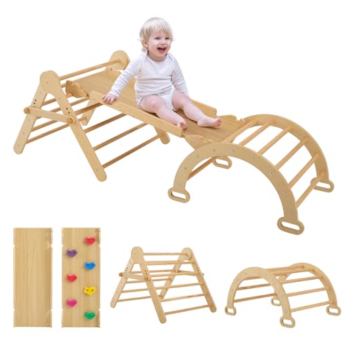 FUNLIO Verstellbares klettergerüst Indoor, Montessori kletterdreieck mit rutsche für Kleinkinder von 2-5 Jahren, Faltbares 5-in-1 Indoor Klettergerüst mit Bogen/Rutsche/Kletterfelsen/Dreieck FUNLIO Verstellbares klettergerüst Indoor, Montessori kletterdreieck mit rutsche für Kleinkinder von 2-5 Jahren, Faltbares 5-in-1 Indoor Klettergerüst mit Bogen/Rutsche/Kletterfelsen/Dreieck von FUNLIO