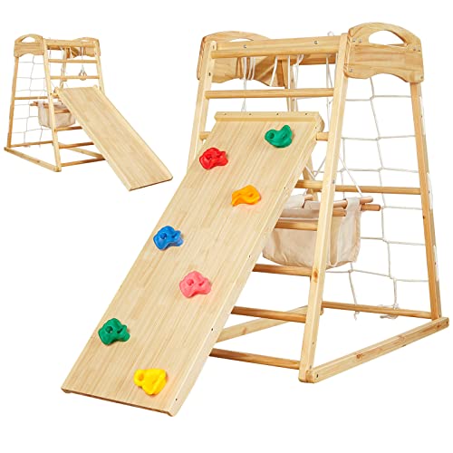 FUNLIO 7-in-1 Holz Klettergerüst Indoor für Kinder von 2-5 Jahren, Montessori Kletterdreieck aus massivem Kiefernholz, Schaukel/Rutsche/Kletterfelsen/Netz/Leiter/Affenstangen/Gymnastikringen FUNLIO 7-in-1 Holz Klettergerüst Indoor für Kinder von 2-5 Jahren, Montessori Kletterdreieck aus massivem Kiefernholz, Schaukel/Rutsche/Kletterfelsen/Netz/Leiter/Affenstangen/Gymnastikringen von FUNLIO