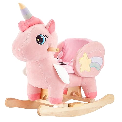 FUNLIO Einhorn-Baby-Schaukelpferd, Rosa-Fee-Einhorn-Schaukelpferd für Kleinkinder von 6 Monaten bis 3 Jahren, gefüllte Aufsitz-Tierwippe, einfach zu montieren von FUNLIO