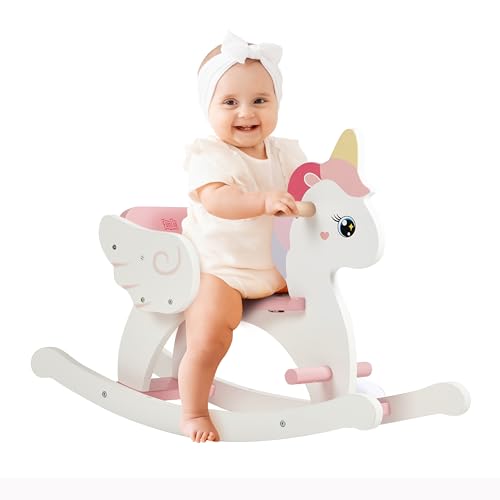 FUNLIO Einhorn Schaukelpferd Holz für 0,5-3 Jahre, Niedliches Schaukelpferd Baby mit Sicherheitsgurt und Rückenlehne, leicht zusammenzubauendes Kleinkindreitspielzeug, CPC Zertifiziert - Rosa FUNLIO Einhorn Schaukelpferd Holz für 0,5-3 Jahre, Niedliches Schaukelpferd Baby mit Sicherheitsgurt und Rückenlehne, leicht zusammenzubauendes Kleinkindreitspielzeug, CPC Zertifiziert - Rosa von FUNLIO
