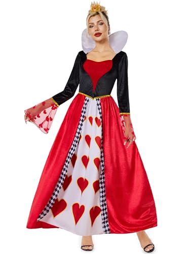 Funna Königin der Herzen Kostüm Damen Kleid schwarz und rot Halloween, Schwarz und Rot, XX-Large (20-22) von FUNNA