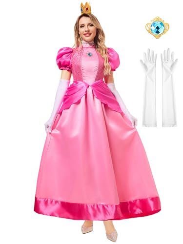 Funna Prinzessinnen-Kostüm für Erwachsene, Damen, Kleider, Halloween, Cosplay, mit Kronen-Handschuhen, Pink, XX-Large (20-22) von FUNNA