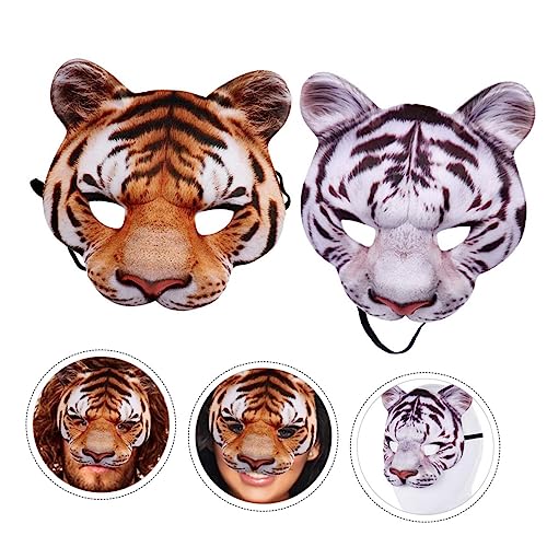 FUNNETOYU 1 Satz 2 Stücke tierische Maske Karneval lustig Kostüm für Erwachsene Cosplay gruseliges Tier Party halloween costume halloween kleidung Tigermaske Halloween Gesicht der Tigermaske von FUNNETOYU