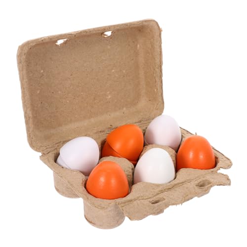 FUNNETOYU 1 Satz Gefälschte Eierspielzeug Künstliche Eier Essen Eier Eier simuliertes Ei Küchenspielzeug Küche Kinderküchenzubehör Eier vorgeben Kiefernholz von FUNNETOYU