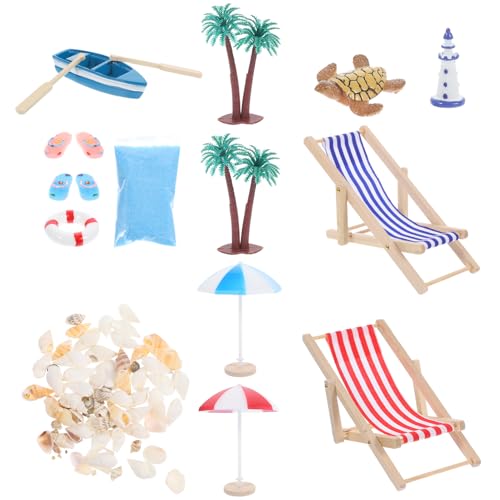 FUNNETOYU 1 Satz Mini Strand Deko Set Teiliges Puppenhaus Zubehör mit Strandstühlen Sonnenschirmen und Muscheln für Kreative Mikrolandschaften und DIY Projekte von FUNNETOYU