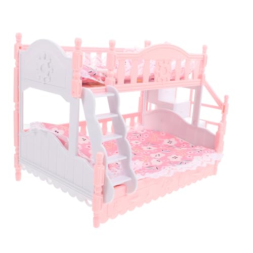 FUNNETOYU 1 Satz Miniatur Puppenhaus Bett Set Doppelstockbett mit Bettwäsche für Puppen Schlafzimmer Dekoration Möbel Puppenmöbel Zubehör für Kreatives Spiel von FUNNETOYU