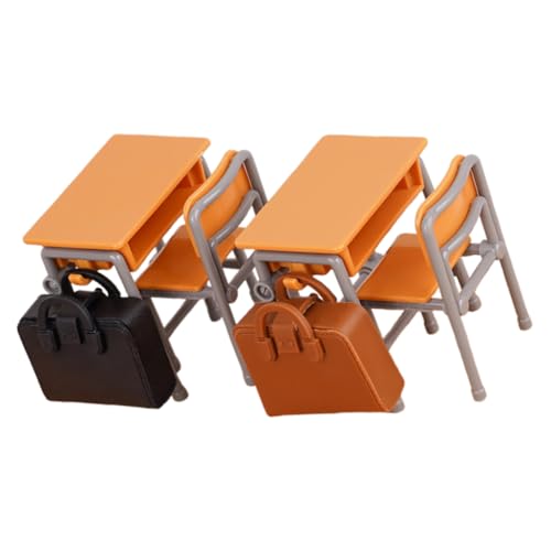 FUNNETOYU 1 Satz Miniatur Schulmöbel für Puppenhaus Tische Stühle und Schulranzen Realistische Dekoration für Miniatur Klassenzimmer und Puppenhaus Zubehör von FUNNETOYU