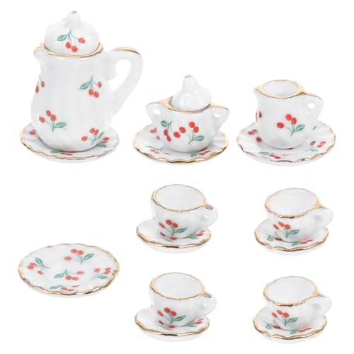 FUNNETOYU 1 Satz Teeservice-Modell Teetasse Miniatur Zubehör Realistisch Winzig Untertasse Klein Puppenhaus Kinderspielzeug Dekoration Für Puppenhäuser Mini-hauspokal Keramik Rot von FUNNETOYU