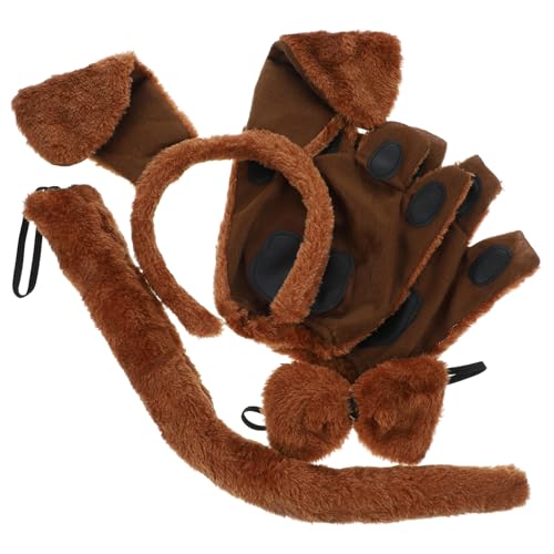 FUNNETOYU 1 Satz Zubehör für Hunderollenspiele UPS Hundeschwanz Kostüm Halloween Haustier Cosplay Hundeohren hundepfoten Tierkopfbedeckung Partydekorationen Haarschmuck für Party Stoff Brown von FUNNETOYU