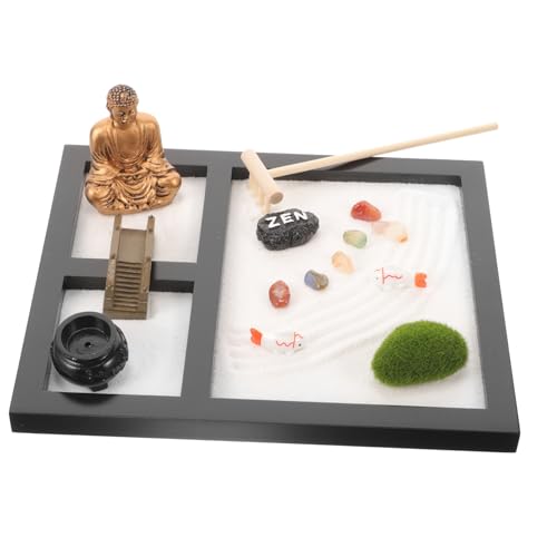 FUNNETOYU 1 Schachtel Zen Garten für Schreibtisch Buddha Statue Holz Sandbox Deko für Meditation Entspannung im Büro oder Zuhause FUNNETOYU 1 Schachtel Zen Garten für Schreibtisch Buddha Statue Holz Sandbox Deko für Meditation Entspannung im Büro oder Zuhause von FUNNETOYU