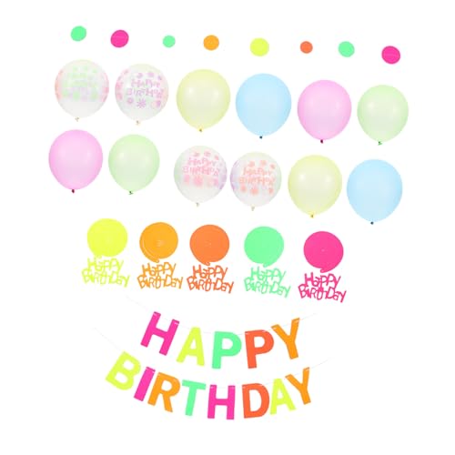 FUNNETOYU 1 Set Glow Party Supplies Neon Party Supplies Set Leuchten Im Dunklen Happy Birthday Banner Mit UV Black Light Reactive Wirbel Fluoreszenzballons von FUNNETOYU