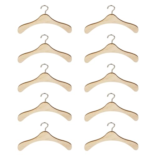 FUNNETOYU 10 Stück Holz Kleiderbügel für Puppen Praktische Aufbewahrung und Präsentation von Puppenkleidung im Kinderzimmer Langlebig und Leicht zu Handhaben von FUNNETOYU